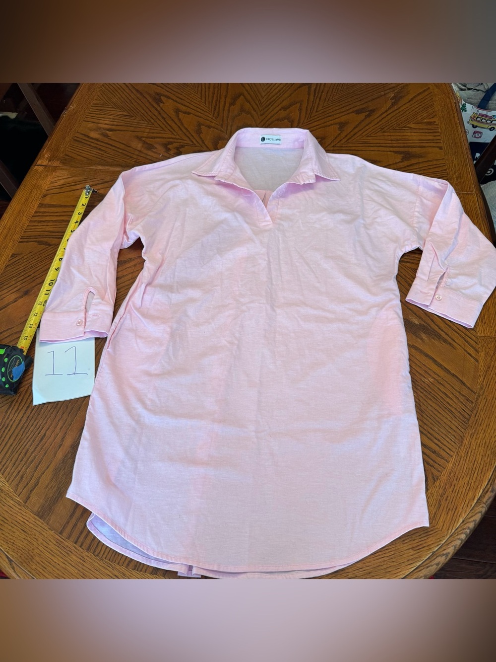 Caryn Lawn PREPPY DRESS CHAMBRAY PINK WITH GREEN HEARTS